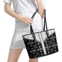 Black Hawaii Paniolo Quilt Motif Leather Tote Bag