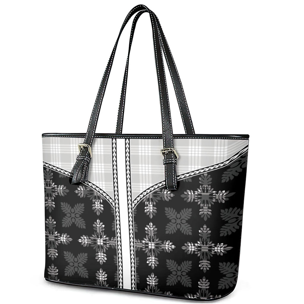 Black Hawaii Paniolo Quilt Motif Leather Tote Bag