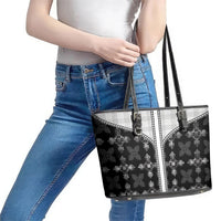 Black Hawaii Paniolo Quilt Motif Leather Tote Bag