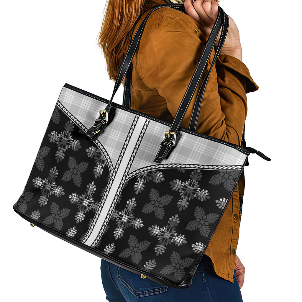Black Hawaii Paniolo Quilt Motif Leather Tote Bag