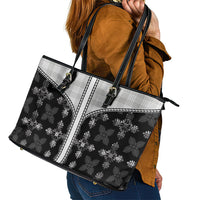 Black Hawaii Paniolo Quilt Motif Leather Tote Bag