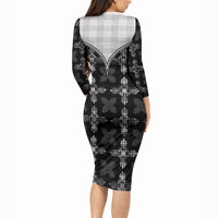 Black Hawaii Paniolo Quilt Motif Long Sleeve Bodycon Dress