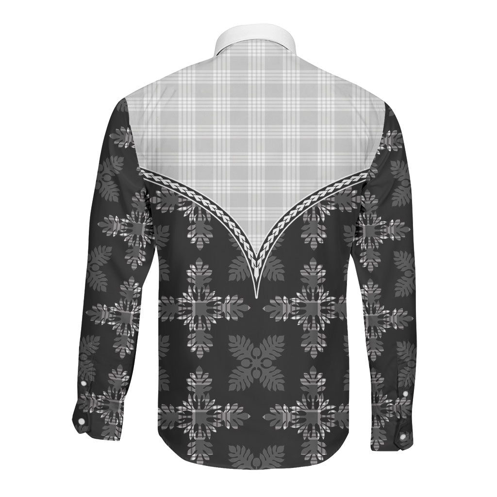 Black Hawaii Paniolo Quilt Motif Long Sleeve Button Shirt