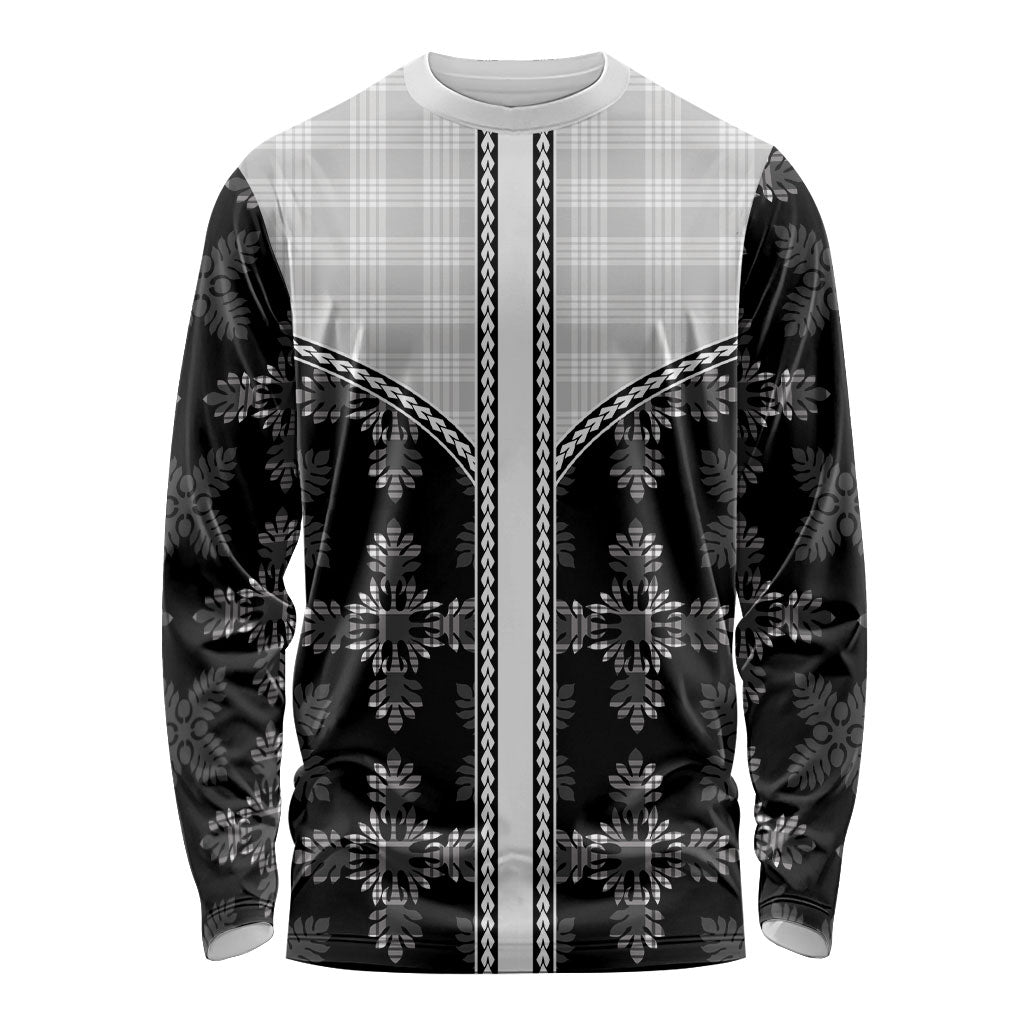 Black Hawaii Paniolo Quilt Motif Long Sleeve Shirt