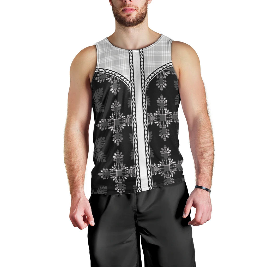 Black Hawaii Paniolo Quilt Motif Men Tank Top