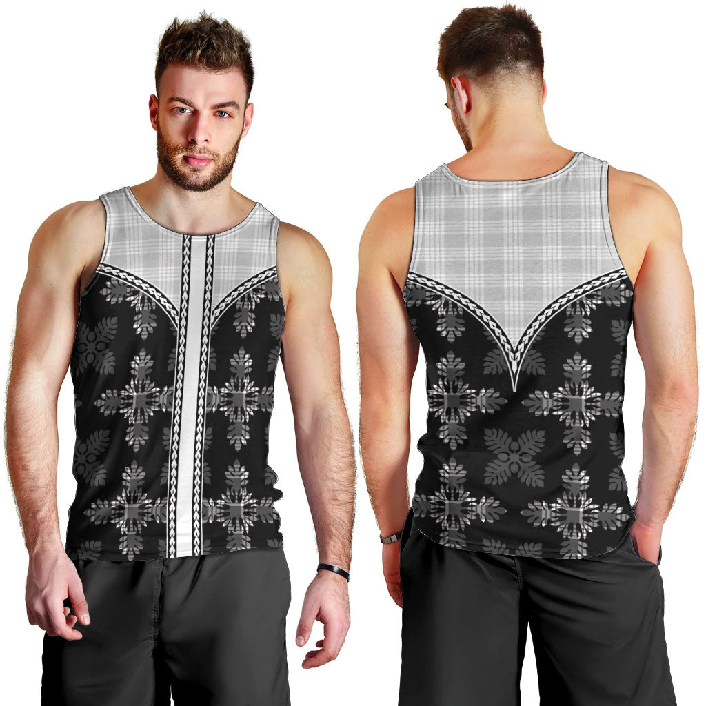 Black Hawaii Paniolo Quilt Motif Men Tank Top
