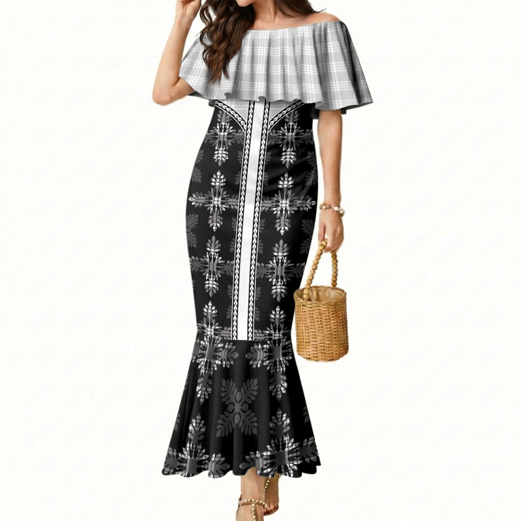 Black Hawaii Paniolo Quilt Motif Mermaid Dress