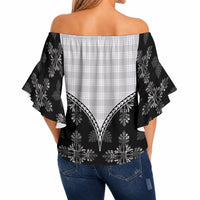 Black Hawaii Paniolo Quilt Motif Off Shoulder Wrap Waist Top