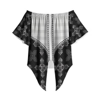Black Hawaii Paniolo Quilt Motif Off Shoulder Wrap Waist Top