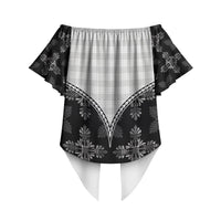 Black Hawaii Paniolo Quilt Motif Off Shoulder Wrap Waist Top