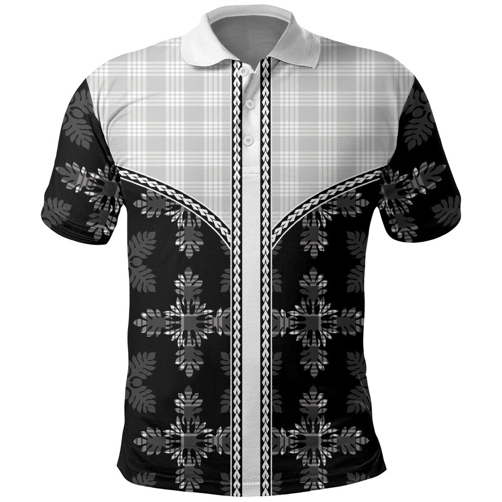 Black Hawaii Paniolo Quilt Motif Polo Shirt