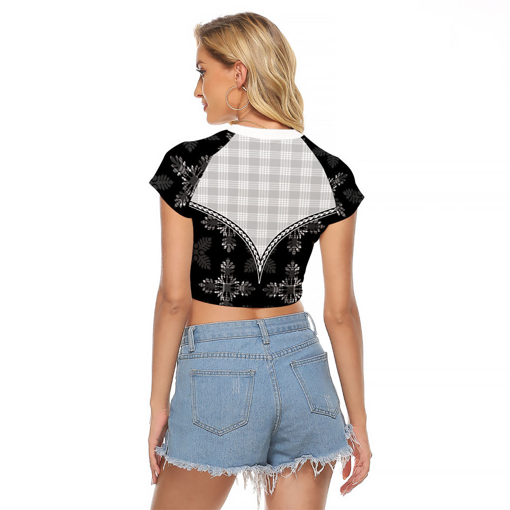 Black Hawaii Paniolo Quilt Motif Raglan Cropped T Shirt