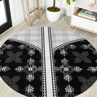 Black Hawaii Paniolo Quilt Motif Round Carpet