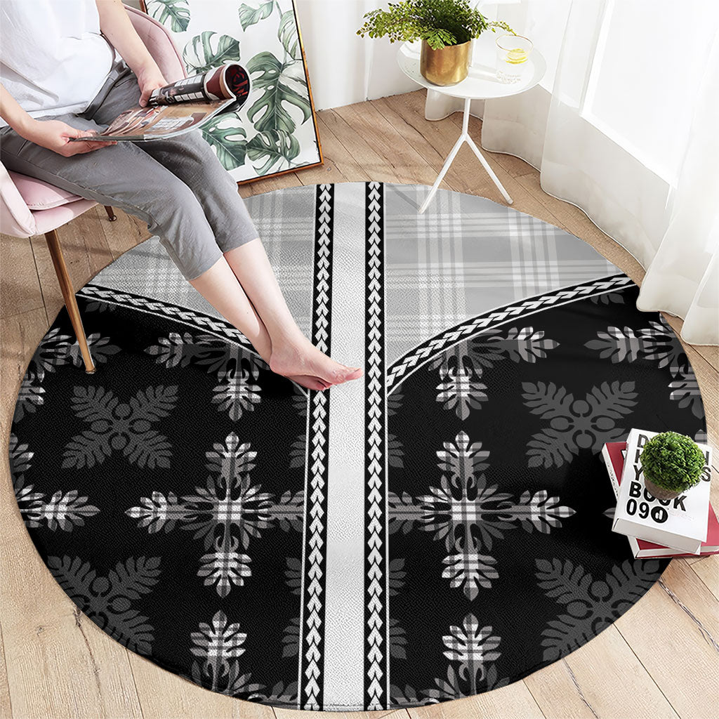 Black Hawaii Paniolo Quilt Motif Round Carpet