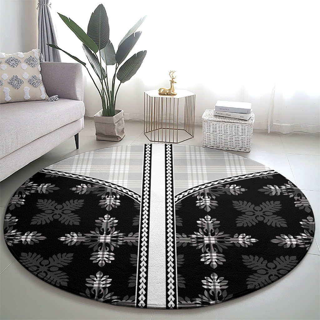Black Hawaii Paniolo Quilt Motif Round Carpet