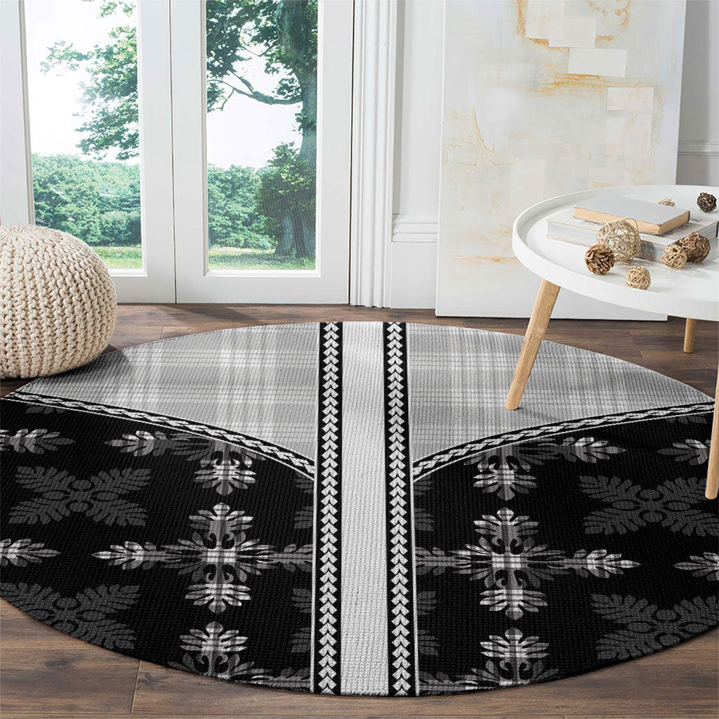 Black Hawaii Paniolo Quilt Motif Round Carpet