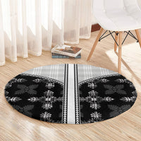 Black Hawaii Paniolo Quilt Motif Round Carpet