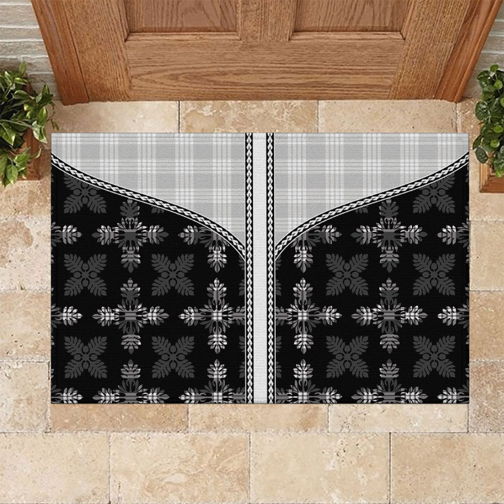 Black Hawaii Paniolo Quilt Motif Rubber Doormat