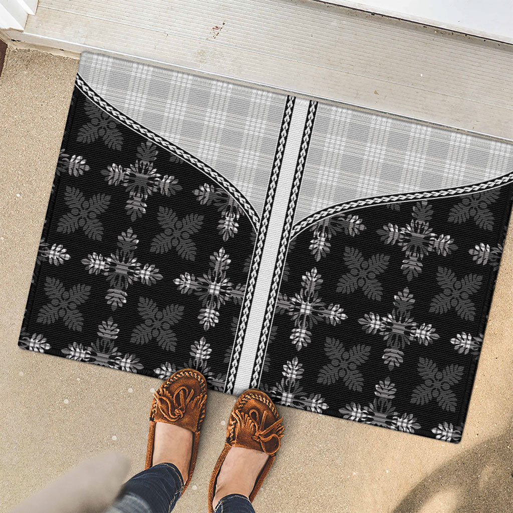 Black Hawaii Paniolo Quilt Motif Rubber Doormat
