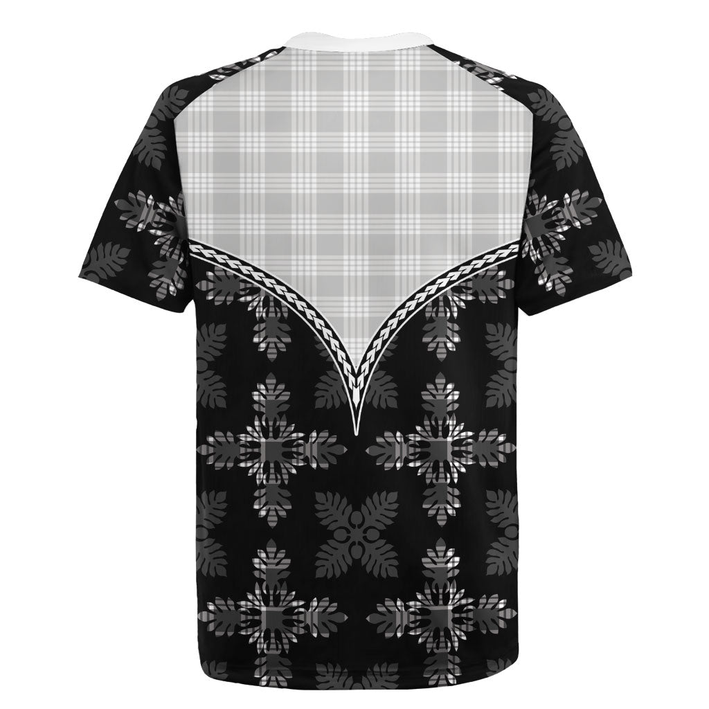 Black Hawaii Paniolo Quilt Motif Rugby Jersey