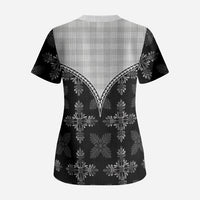 Black Hawaii Paniolo Quilt Motif Scrub Top