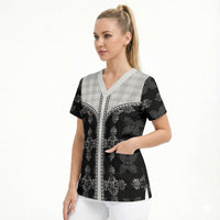 Black Hawaii Paniolo Quilt Motif Scrub Top