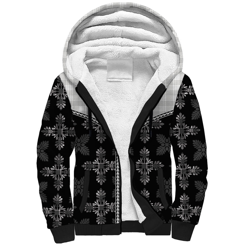 Black Hawaii Paniolo Quilt Motif Sherpa Hoodie