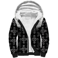Black Hawaii Paniolo Quilt Motif Sherpa Hoodie