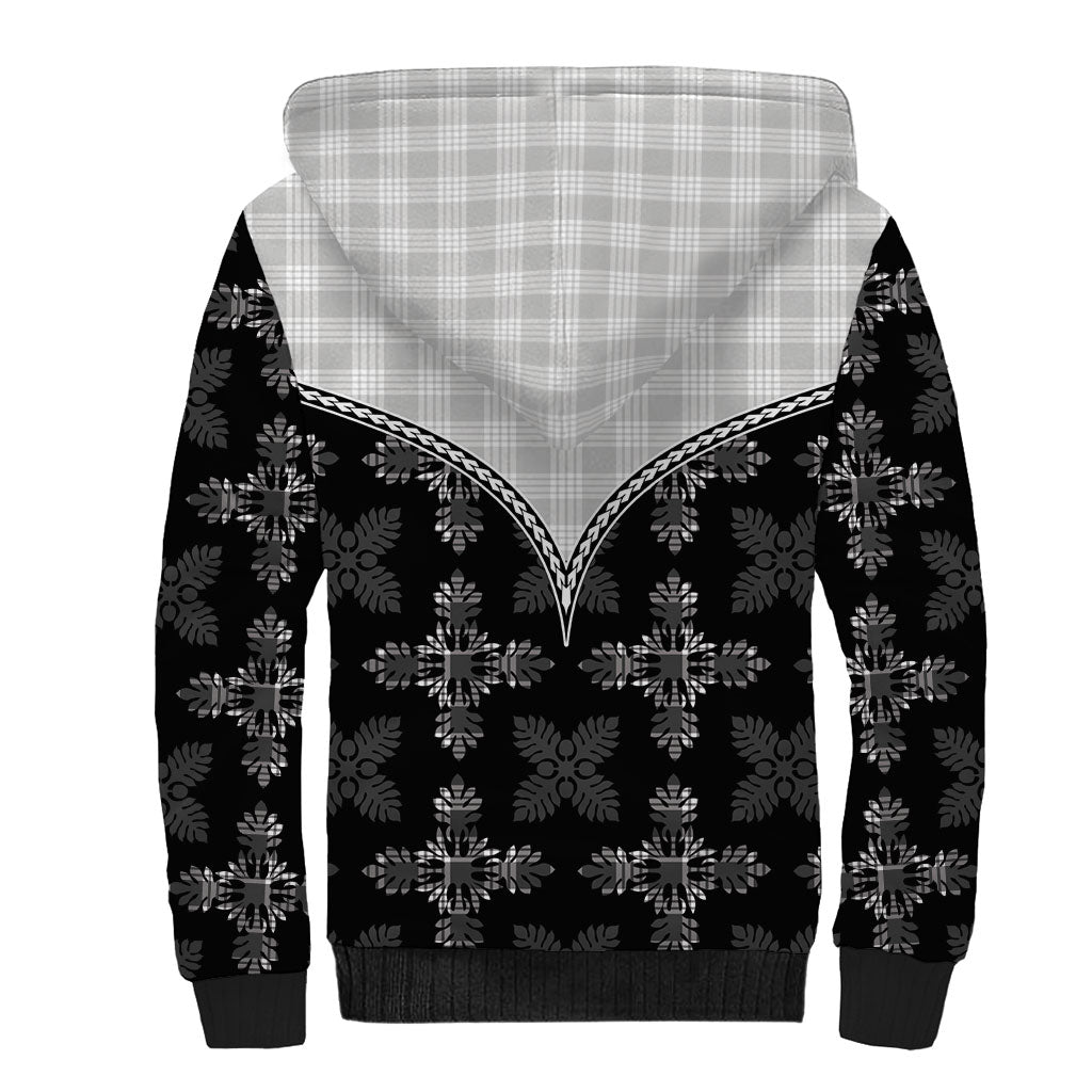 Black Hawaii Paniolo Quilt Motif Sherpa Hoodie