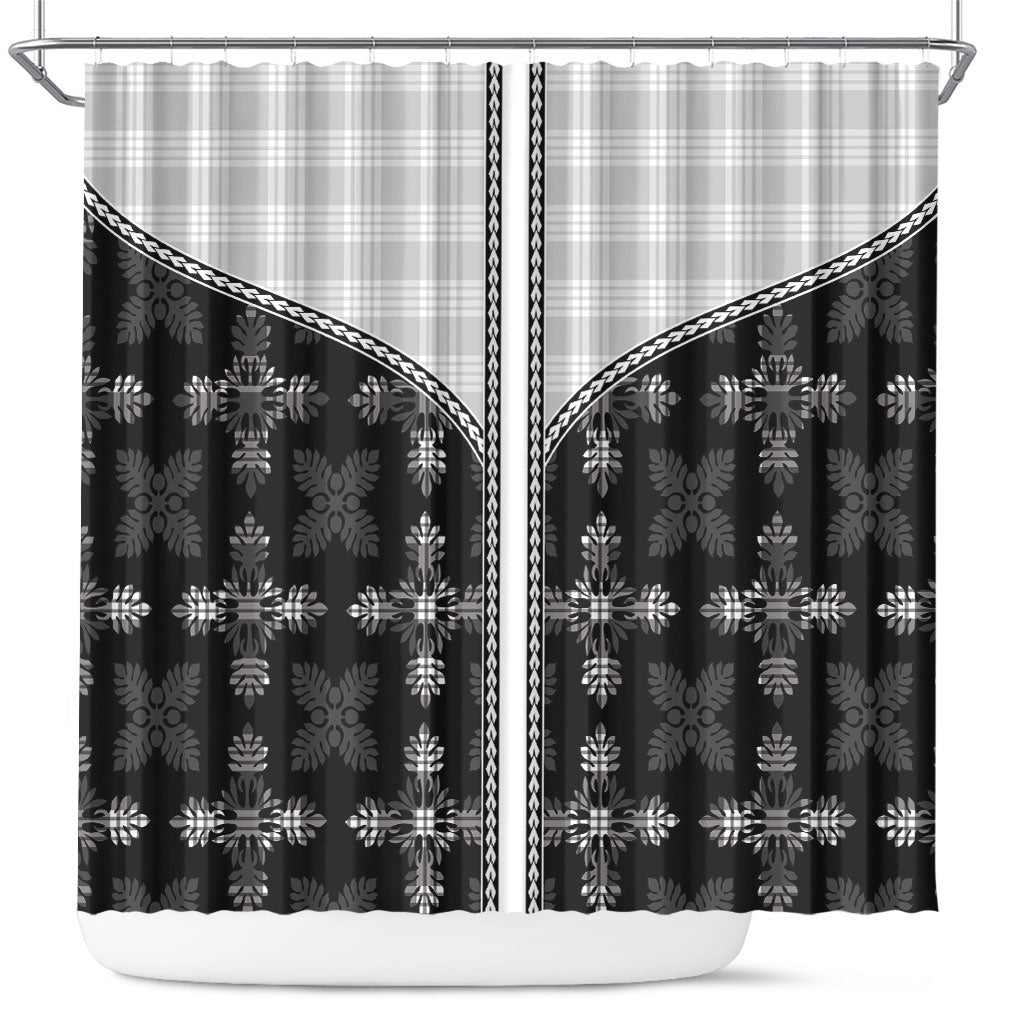 Black Hawaii Paniolo Quilt Motif Shower Curtain