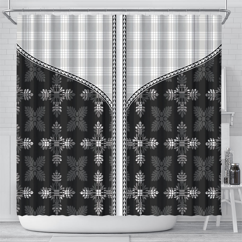 Black Hawaii Paniolo Quilt Motif Shower Curtain