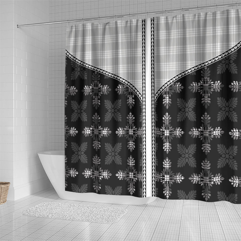 Black Hawaii Paniolo Quilt Motif Shower Curtain