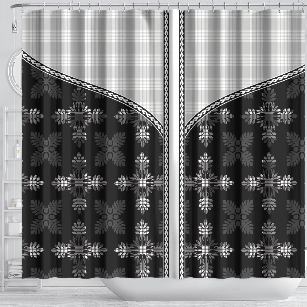 Black Hawaii Paniolo Quilt Motif Shower Curtain