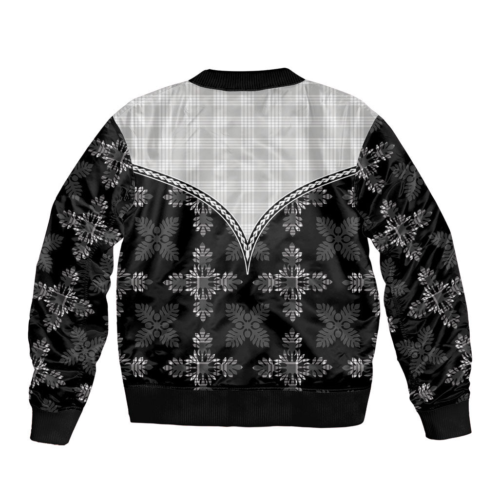 Black Hawaii Paniolo Quilt Motif Sleeve Zip Bomber Jacket