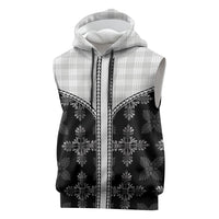 Black Hawaii Paniolo Quilt Motif Sleeveless Hoodie
