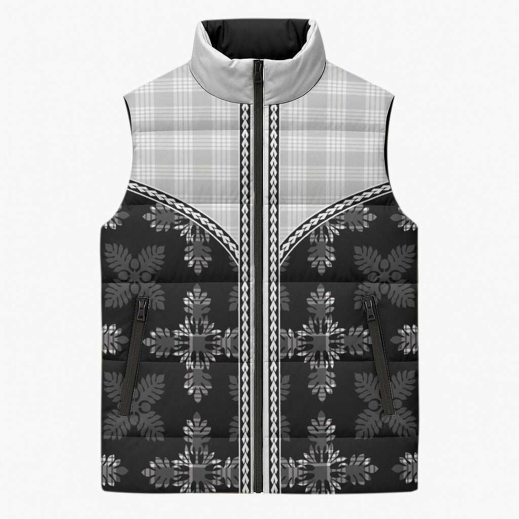 Black Hawaii Paniolo Quilt Motif Sleeveless Puffer Jacket LT05 Unisex Black - Polynesian Pride