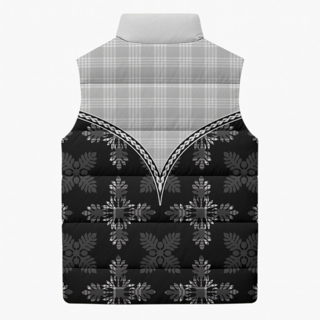 Black Hawaii Paniolo Quilt Motif Sleeveless Puffer Jacket