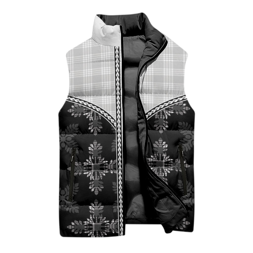 Black Hawaii Paniolo Quilt Motif Sleeveless Puffer Jacket