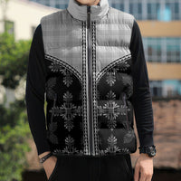 Black Hawaii Paniolo Quilt Motif Sleeveless Puffer Jacket