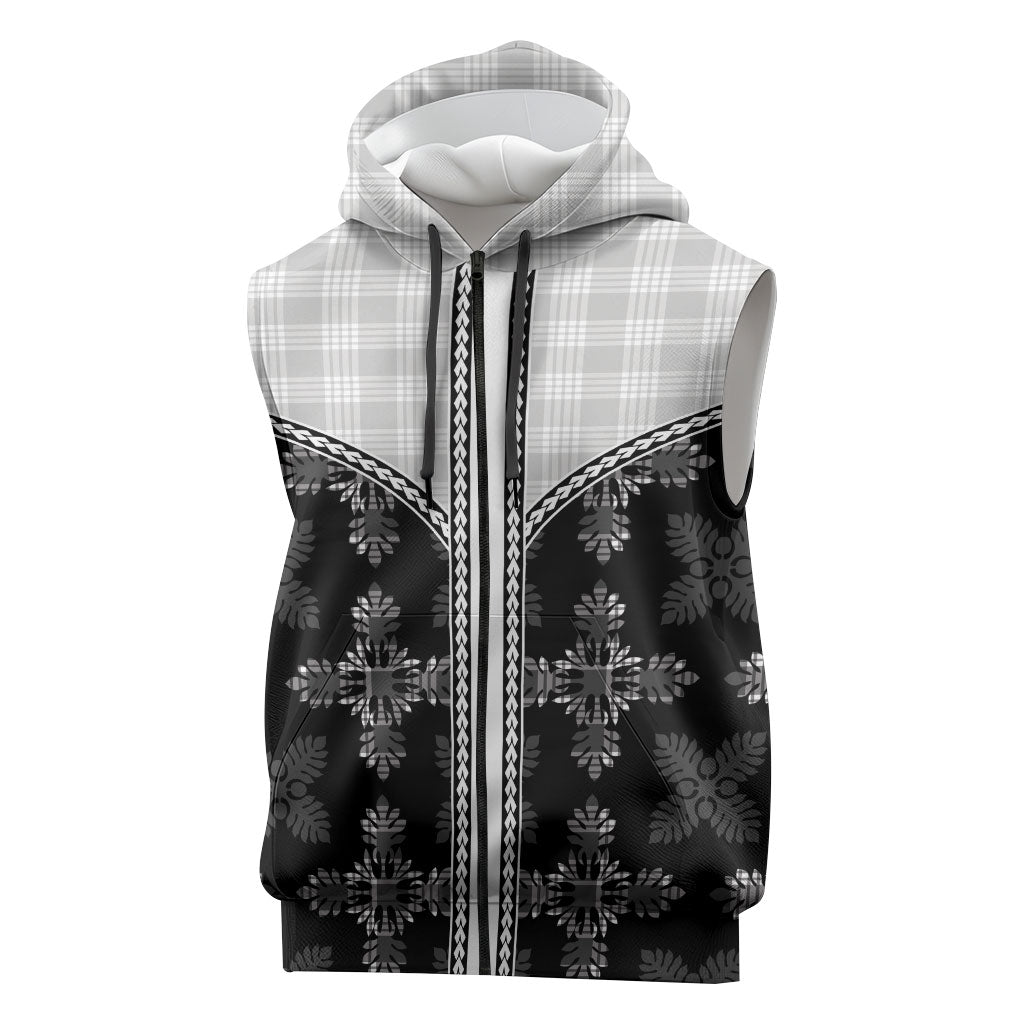 Black Hawaii Paniolo Quilt Motif Sleeveless Zip Hoodie