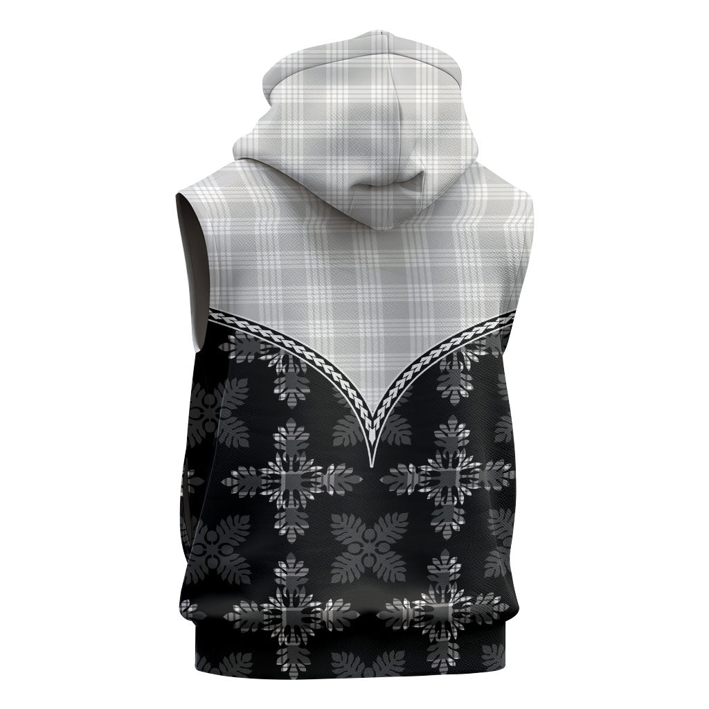 Black Hawaii Paniolo Quilt Motif Sleeveless Zip Hoodie