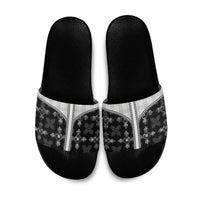 Black Hawaii Paniolo Quilt Motif Slide Sandals