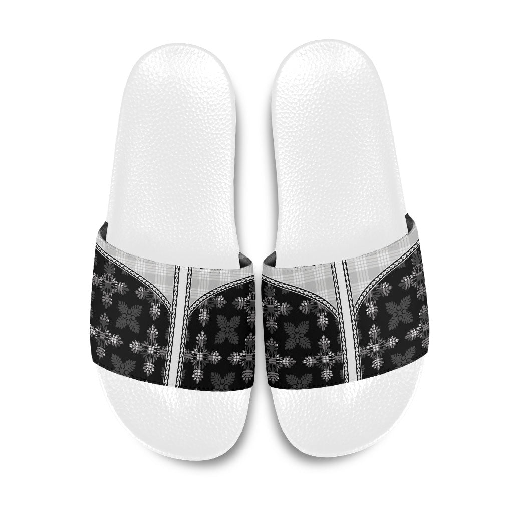 Black Hawaii Paniolo Quilt Motif Slide Sandals