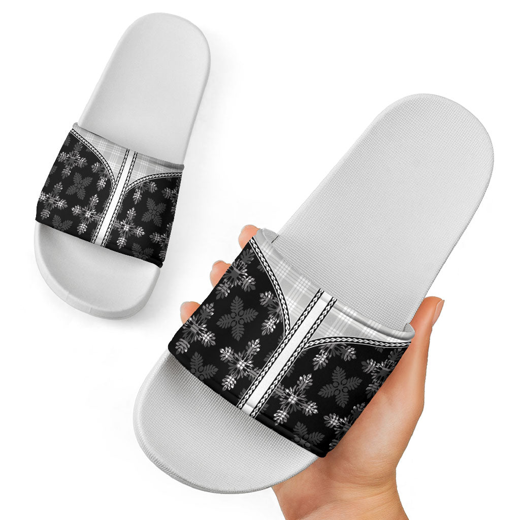 Black Hawaii Paniolo Quilt Motif Slide Sandals