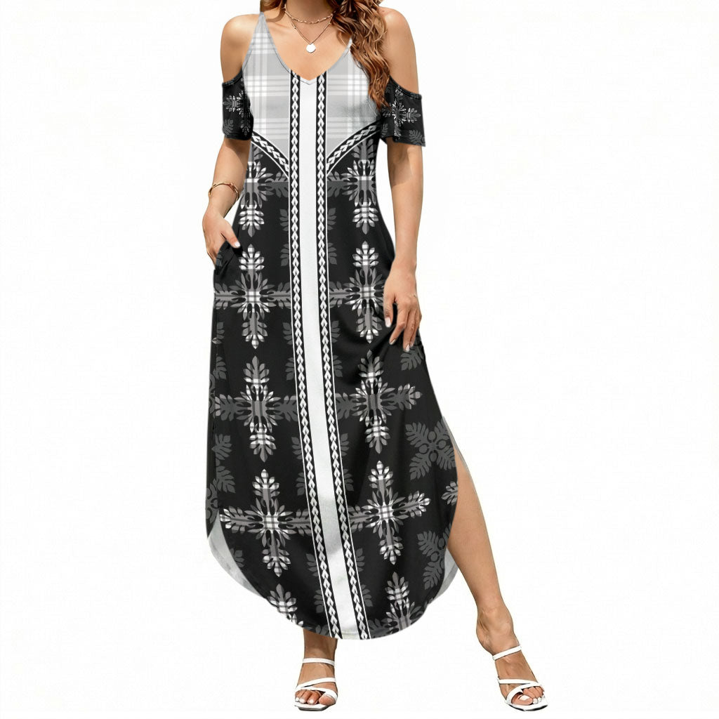 Black Hawaii Paniolo Quilt Motif Summer Maxi Dress