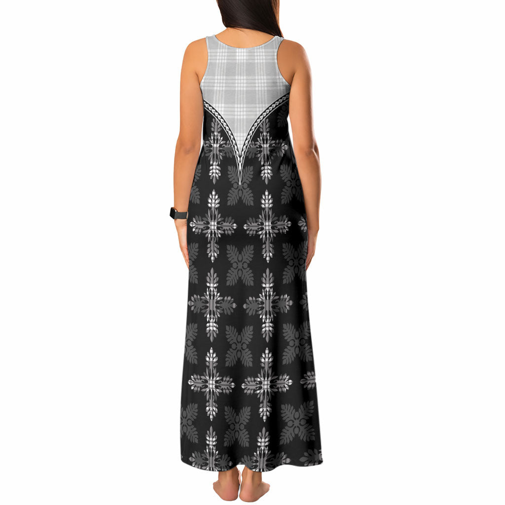 Black Hawaii Paniolo Quilt Motif Tank Maxi Dress