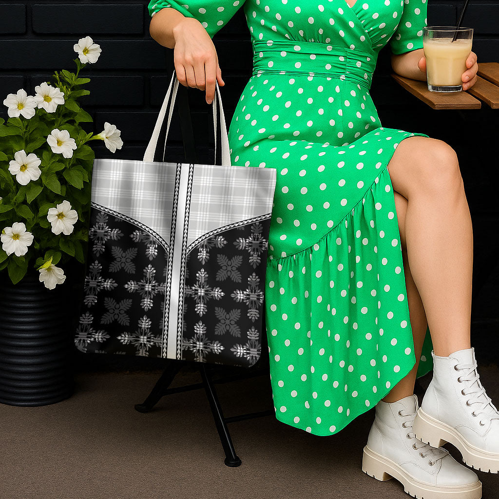 Black Hawaii Paniolo Quilt Motif Tote Bag
