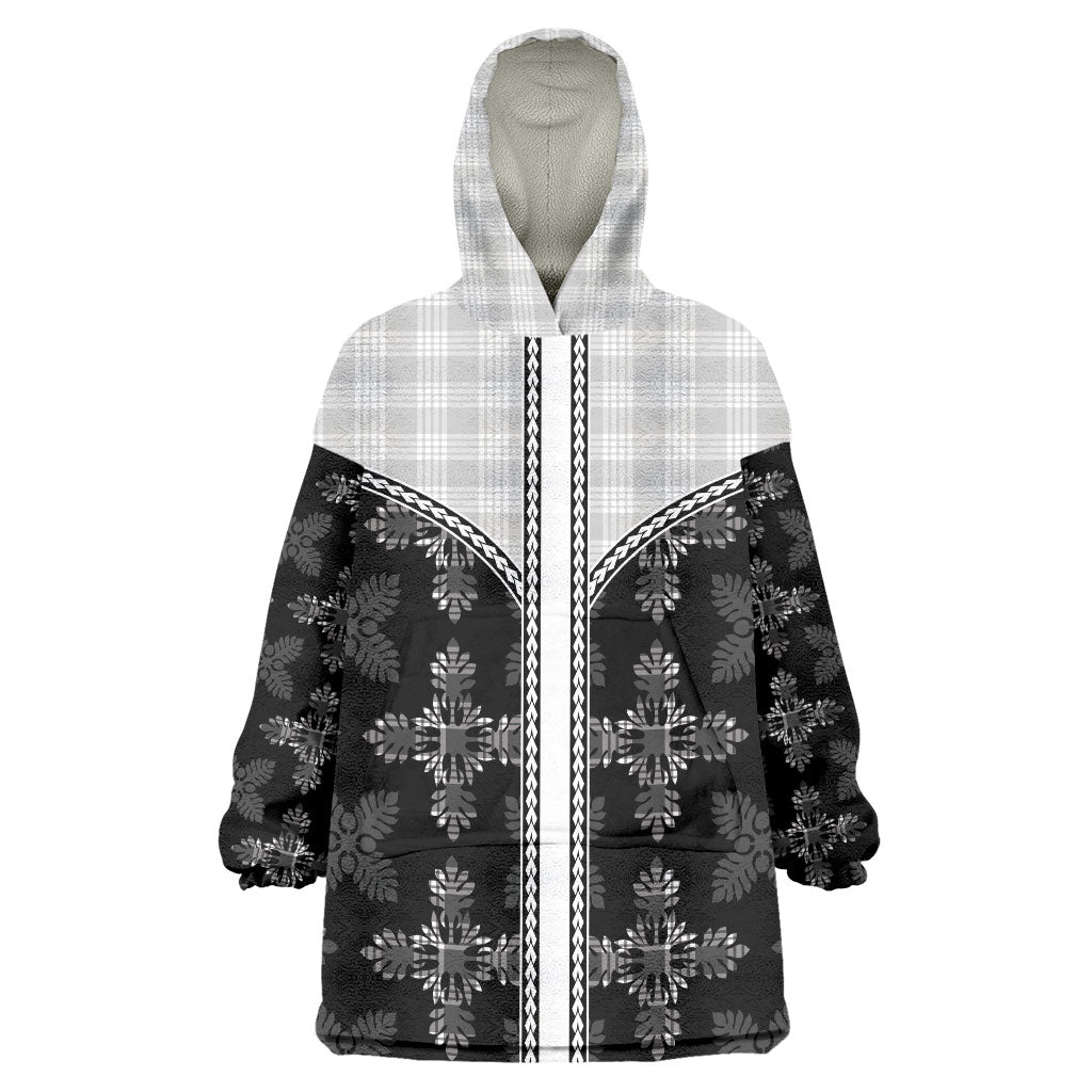 Black Hawaii Paniolo Quilt Motif Wearable Blanket Hoodie