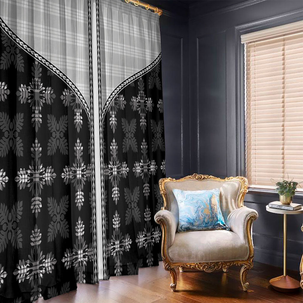 Black Hawaii Paniolo Quilt Motif Window Curtain