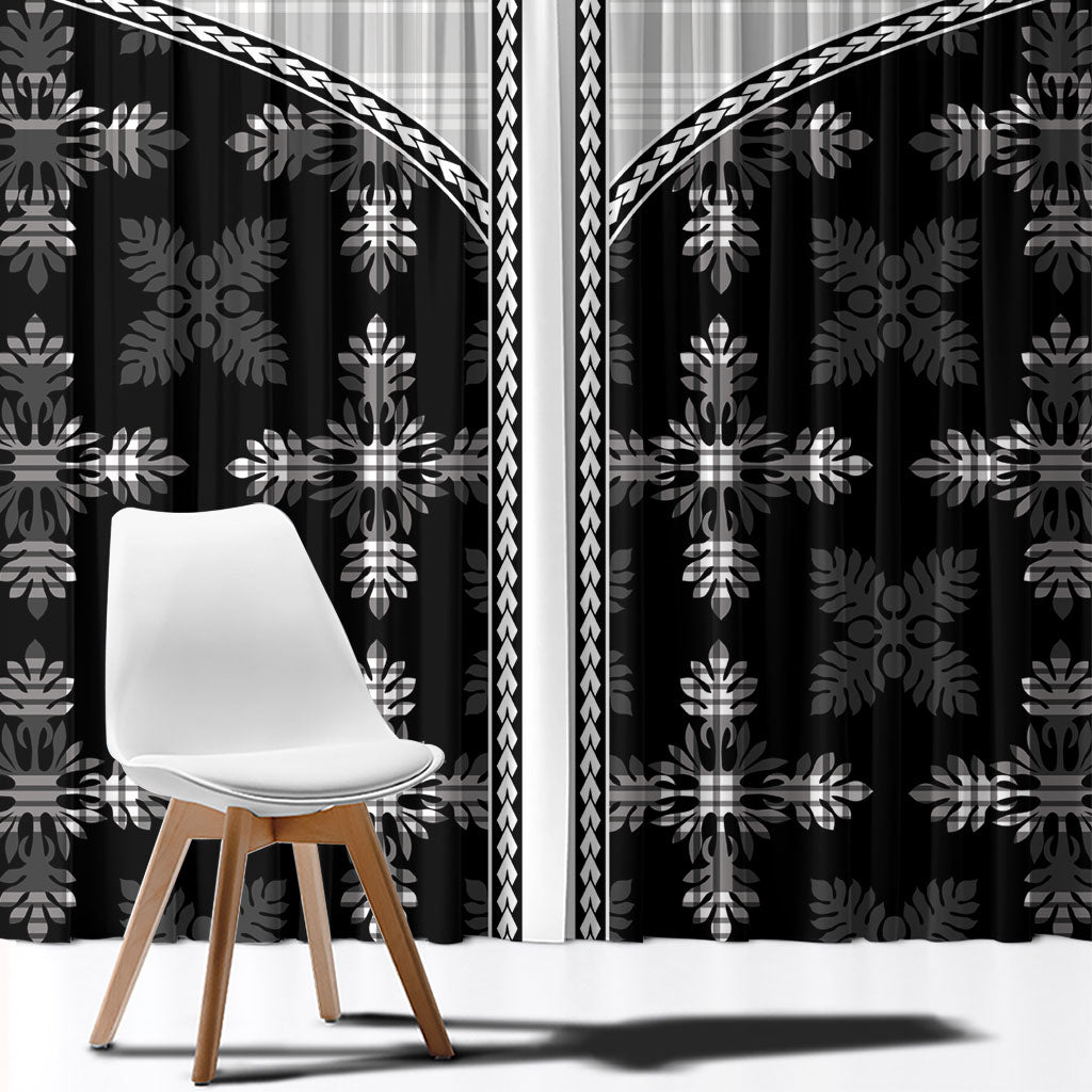 Black Hawaii Paniolo Quilt Motif Window Curtain